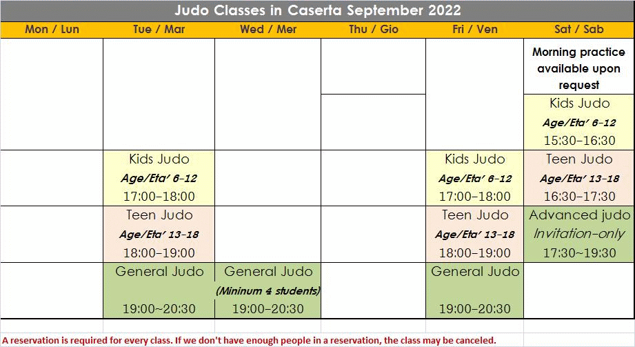 Judo Link Class schedule and price